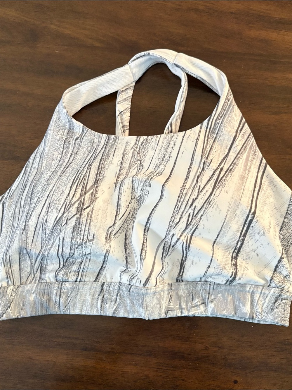 Women’s Unbranded Crop Top Bra White Grey Marble Gym Measures Medium